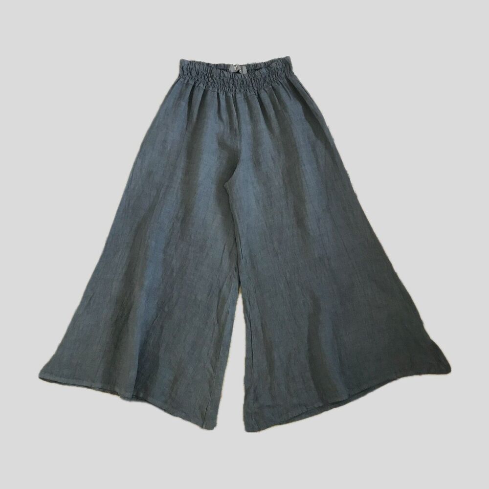 Tina Stephens Gray Linen Wide Leg Casual Vacation Pull On Pants Women's Sz M